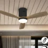 Ventilador de techo con luz Mini Siroco – Schuller –Palas nogal, motor DC, 6 velocidades