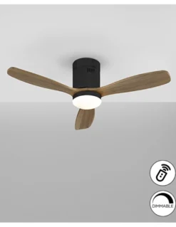 Ventilador de techo con luz Mini Siroco – Schuller –Palas nogal, motor DC, 6 velocidades