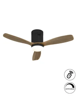 Ventilador de techo con luz Mini Siroco – Schuller –Palas nogal, motor DC, 6 velocidades
