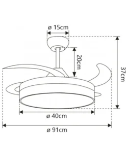 Ventilador de techo con luz Mini Togo - AJP - Ventilador con aspas desplegables, 6 velocidades