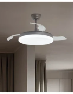 Ventilador de techo con luz Mini Malta - AJP - Acabado café compacto con aspas retráctiles, luz regulable y mando a distancia