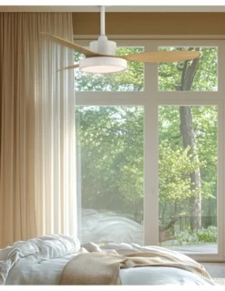 Ventilador de techo con luz Nilo - ALG - Palas fijas efecto madera con acabado blanco y función verano/invierno