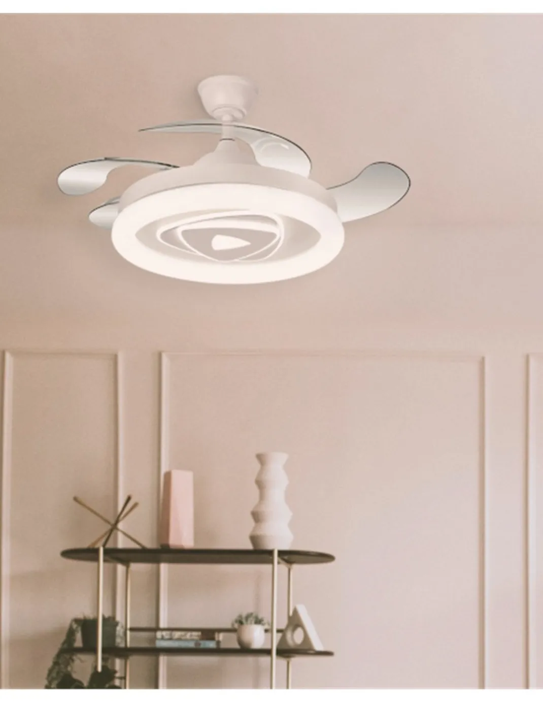 Ventilador de techo con luz Odiel - ALG - Diseño decorativo en blanco con aspas retráctiles y luz regulable