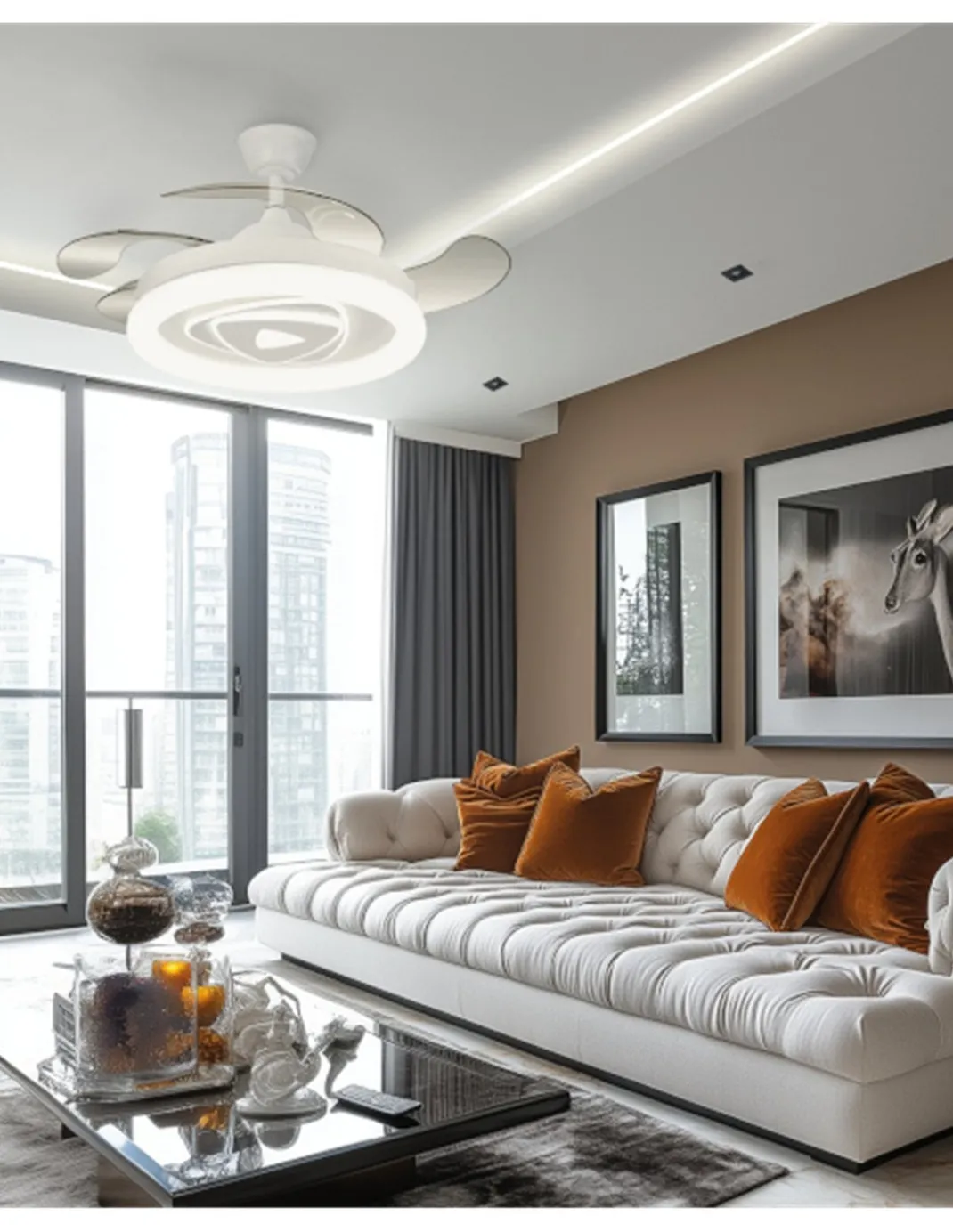 Ventilador de techo con luz Odiel - ALG - Diseño decorativo en blanco con aspas retráctiles y luz regulable
