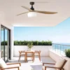 Ventilador de techo con luz Outwood L Smart - Faro - Palas de madera de roble, apto exterior