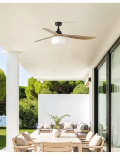 Ventilador de techo con luz Outwood L Smart - Faro - Palas de madera de roble, apto exterior