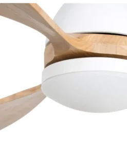 Ventilador de techo con luz Poros - Faro - Lámpara ventilador blanco/madera, apto techos inclinados, ultrasilencioso