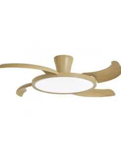 Ventilador de techo con luz Qatar - AJP - Acabado madera con aspas retráctiles, modo brisa y mando a distancia