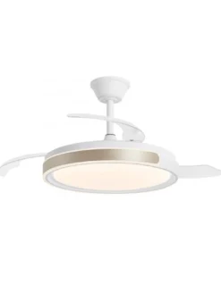 Ventilador de techo con luz Samaná - AJP - Aspas retráctiles, acabado blanco y oro con luz regulable