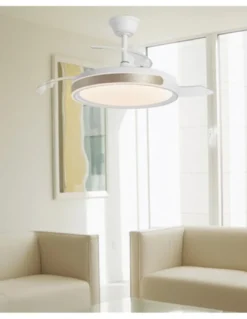 Ventilador de techo con luz Samaná - AJP - Aspas retráctiles, acabado blanco y oro con luz regulable