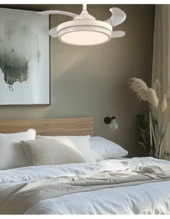 Ventilador de techo con luz Sena Mini - ALG - Aspas retráctiles en blanco con mando a distancia y 6 velocidades