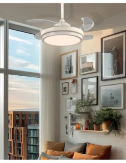 Ventilador de techo con luz Sena Mini - ALG - Aspas retráctiles en blanco con mando a distancia y 6 velocidades