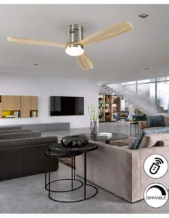 Ventilador de techo con luz Siroco – Schuller – 6 velocidades, palas de madera