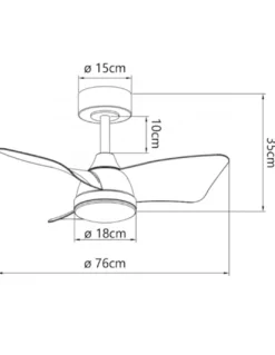 Ventilador de techo con luz Tauro - AJP - Ventilador blanco, pequeño y silencioso