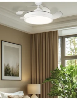 Ventilador de techo con luz Tíber Mini - ALG - Ventilador blanco con aspas retráctiles y luz regulable