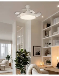 Ventilador de techo con luz Tíber Mini - ALG - Ventilador blanco con aspas retráctiles y luz regulable