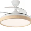 Ventilador de techo con luz Tíber - ALG - Blanco con aspas retráctiles y aro decorativo de madera