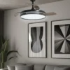 Ventilador de techo con luz Togo - AJP - Ventilador negro ultrasilencioso con aspas retráctiles, luz regulable y mando a distanc