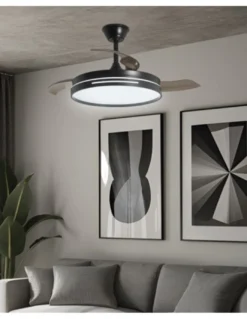 Ventilador de techo con luz Togo - AJP - Ventilador negro ultrasilencioso con aspas retráctiles, luz regulable y mando a distanc