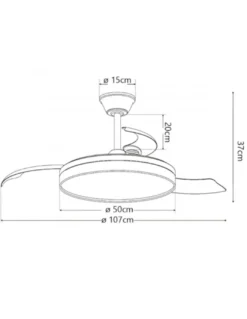 Ventilador de techo con luz Togo - AJP - Ventilador negro ultrasilencioso con aspas retráctiles, luz regulable y mando a distanc