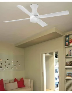 Ventilador de techo con luz y cuatro palas blanco con motor DC Fraser - Faro