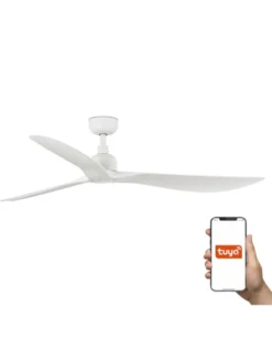 Ventilador de techo inteligente Outwood L - Faro - Ventilador apto exterior (IP44), sin luz, blanco