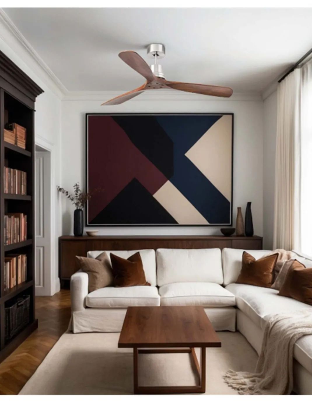 Ventilador de techo Lantau Smart L - Faro - Ventilador inteligente y silencioso, palas madera nogal