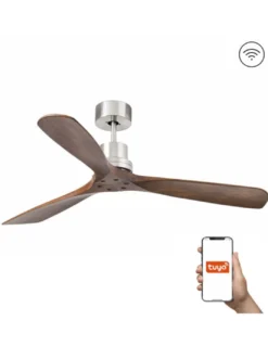 Ventilador de techo Lantau Smart L - Faro - Ventilador inteligente y silencioso, palas madera nogal