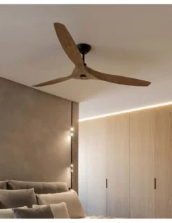 Ventilador de techo Morea - Faro - Ventilador sin luz silencioso con palas acabadas en madera clara