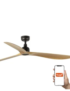 Ventilador de techo Outwood L Smart - Faro - Ventilador sin luz apto para exteriores, madera roble