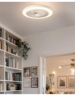 Ventilador de techo sin aspas con luz Ara - ALG - Pequeño Plafón-ventilador blanco con luz regulable y ultrasilencioso