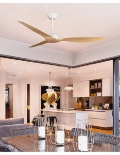 Ventilador de techo sin luz Duero - ALG - Palas efecto madera con acabado blanco y motor ultrasilencioso
