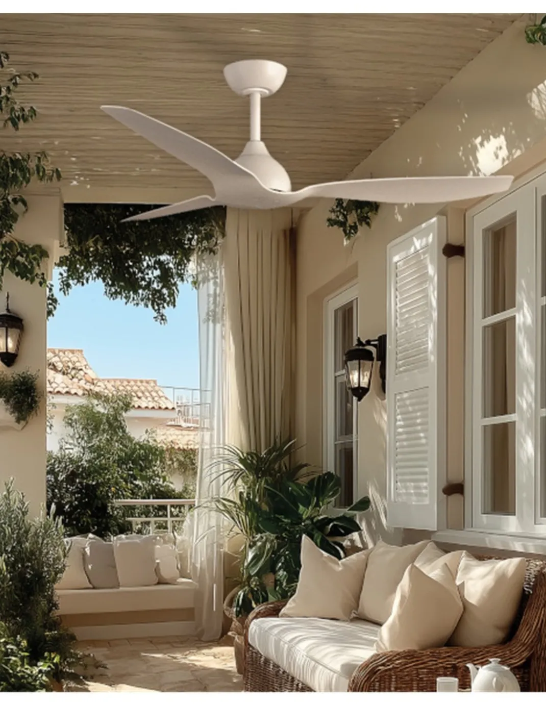 Ventilador de techo sin luz Duero - ALG - Ventilador elegante para exterior en blanco