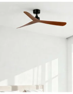 Ventilador de techo sin luz Rocker L - Faro - Acabado negro y nogal con 3 palas, ultrasilencioso y apto para techos inclinados