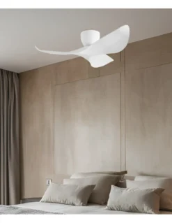 Ventilador de techo sin luz Venice (color blanco) - AJP - Ventilador pequeño de diseño moderno, palas curvadas y modo brisa