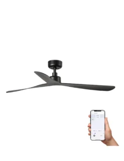 Ventilador de techo smart sin luz Rocker L - Faro - Negro mate con control Tuya, 3 palas y ultrasilencioso
