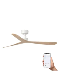 Ventilador de techo smart sin luz Rocker L - Faro - Blanco y fresno con control Tuya, 3 palas, ultrasilencioso